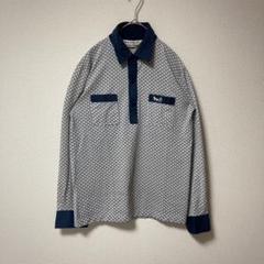 ポロシャツ　長袖　ロゴ刺繍　ヴィンテージ　総柄　 幾何学模様　メンズＭ　古着