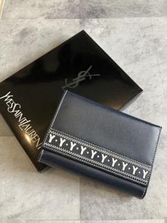 YvesSaintLaurent Yカット ビンテージ 二つ折り財布 ネイビー YvesSaintLaurent Yカット ビンテージ 二つ折り財布 ネイビー