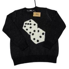STUSSY オールドスクール ダイス サイコロ柄 モヘア混 ニット セーター黒 激レア】ステューシー ダイス サイコロ モヘア ニット セーター