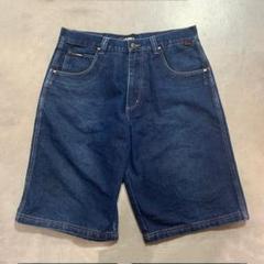 バギー デニムハーフパンツ W40 USA古着 鳳凰 刺繍 極太 b-boy oxygen 光沢 濃紺 オーバーサイズ デニムパンツ バギーパンツ B