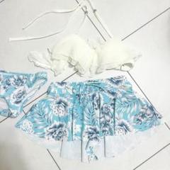 水着 花柄 白 水色 フリル レース レディース 9号 スカート