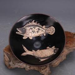 宋代吉州窯黒釉彩画魚紋斗笠碗 茶器 景徳鎮 陶磁器 装飾品現代工芸品美術品 置物 宋代吉州窯黒釉彩画魚紋斗笠碗 茶器 景徳鎮 陶磁器 装飾品現代