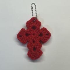 十字架 クロス キーホルダー ストラップ 赤 レッド ハンドメイド