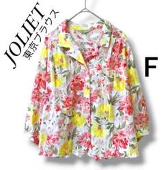 JOLIET 東京ブラウス　シアー　花柄　七分袖　ブラウス　レッド　F　綿