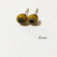 ミルフィオリガラスイエローピアス