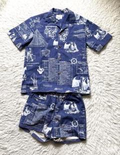 美品 ハワイ製 KAHALA アロハシャツ M ネイビー アロハ 総柄 60th×コラボ】KAHALA×NEWYORKER DUKE'S PAREO キャンプカラー