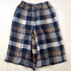 美品 プランテーション ワイドパンツ リネン100% チェック柄 サイズM