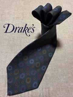 【美品】Drake's／ドレイクス／シルクプリントタイ／ペイズリー／グリーン 美品】Drake's／ドレイクス／シルクプリントタイ／ペイズリー