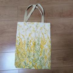 ミモザ柄　コットンエコバッグ　ハンドメイド