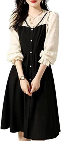 ワンピース ガーリー レース 膝下丈 セクシー バイカラー 高見え ドレス