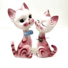 昭和レトロ　当時物　ファンシー ネコ 陶器 置物　2個セット　猫 ポーズ人形