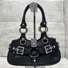 未使用級✨ ADMJ クリスタル シボ革 ハンドバッグ レザー 黒色 レディース 未使用級✨ ADMJ クリスタル シボ革 ハンドバッグ レザー 黒色