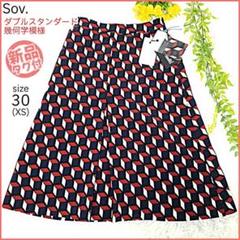 【美品】ソブ　ダブルスタンダードクロージング　総柄プリーツスカート　レッド系 美品】sov. ダブルスタンダードクロージング 総柄プリーツ