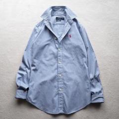 POLO RALPH LAUREN ポニー刺繍 コットン ストライプシャツ 青