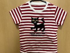 ユニクロ ねないこだれだ 黒猫 Tシャツ 赤 白 ボーダー 肩スナップ付 ネコ