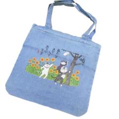 トートバッグ　レディース　薄手　キャンバス　猫　ねこ　ひまわり