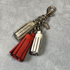 coach コーチ　キーホルダー　タッセル　牛革　赤　白　シルバー