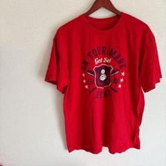 赤 プリントTシャツ 半袖 オーバーサイズ スポーティー カジュアル レッド