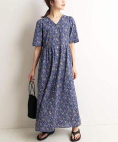 SLOBE IENA　オリエンタルフラワーフロントボタンワンピース　青