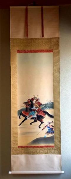 ◯手描きロウケツ染め布 　図柄、若武者と戦う悪龍 ◯手描きロウケツ染め布 図柄、若武者と戦う悪龍