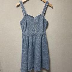 NY購入　ドットデニムワンピース　薄ブルー　ピンナップガール　サマー　フレア