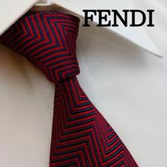 ★美品★ フェンディ高級シルクネクタイ 総柄 ワイン