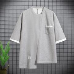 夏服 メンズ tシャツ 半袖 五分袖 シンプル 無地ワッフル Lサイズ