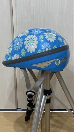 子供用ヘルメット 青色 花柄