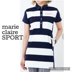 【美品】マリクレール ゴルフ　ストライプチュニックワンピース　M ボーダー紺白