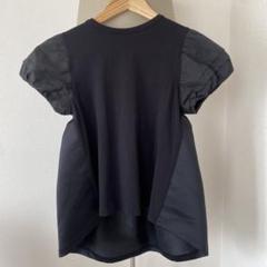 【美品】ヨーコチャン　半袖ブラウス・ペプラム・異素材ドッキング・パフスリーブ 美品】ヨーコチャン 半袖ブラウス・ペプラム・異素材ドッキング