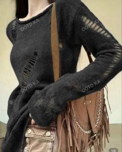 SHEIN シーイン　ダメージ加工 ブラック 長袖ニット