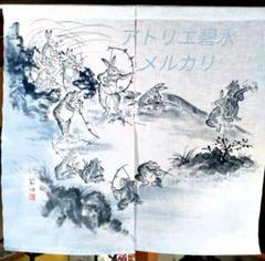 暖簾『鳥獣戯画 弓 腕比べ』水墨画家による肉筆 一点物 暖簾『鳥獣戯画 弓 腕比べ』水墨画家による肉筆 一点物 - メルカリ