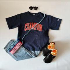 【人気】Champion キッズ Tシャツ 140 ネイビー ロゴ 半袖
