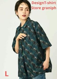 新品グラニフ石黒チキチキサーカス団笑笑猫パターン ビッグシルエット半袖シャツL