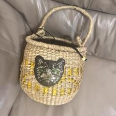 猫の顔装飾かごバッグ