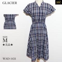 ★美品★ グラシア ワンピース ひざ丈 半袖 チェック ウエストゴム ナチュラル