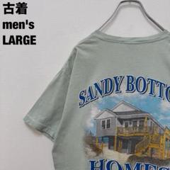 古着 コンフォートカラーズ Tシャツ 風景 企業ロゴ ライトグリーン 染物 L