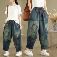 新品◎大人気 プリント カジュアル テーパードパンツ 九分丈 ゆったり 薄手