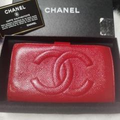CHANEL 二つ折り財布 レッドがま口　キャビアスキン