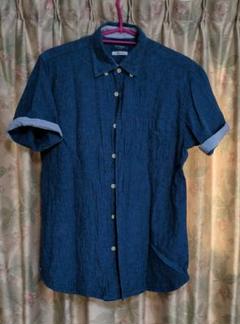 Navy M スリムフィット 半袖シャツ ダークブルー