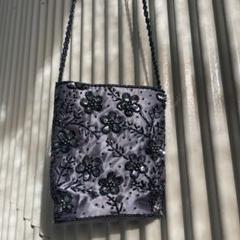 美品‼️レトロペーズリービーズバッグ レトロモダン ペイズリー柄 ビーズバッグ 青 - USA＆レトロ雑貨