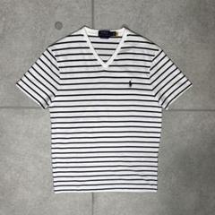 ラルフローレン　Tシャツ　ボーダー　スモールポニー　刺繍　Vネック　POLO