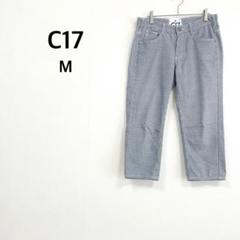 【C17】シーセブンティーン カプリ パンツ (M) ブルー 千鳥格子 七分丈
