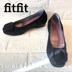 ✨新品未使用✨fitfit フィットフィット　パンプス　ヒール　ブラック　23㎝ フワッポンニットオープントゥ【返品不可商品】 （ブラック