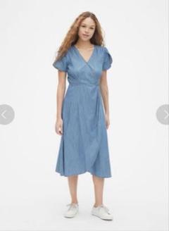 【完売品】 新品 ギャップ GAP デニム 半袖 ラップ ロング ワンピース