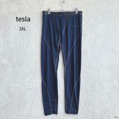 テスラ| スポーツタイツ【2XL】大きいサイズ 着圧 ストレッチ ロゴ ネイビー