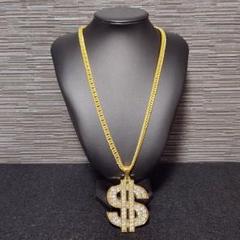 HIPHOP　＄マーク＄　BIGロゴネックレス　ジルコニア　ゴールド　18kgp