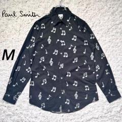 『Paul Smith』 デザインシャツ　総柄　黒　音符柄　上品　金ボタン　M