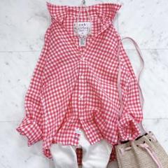 極美品✨フランクアンドアイリーン　バリー　ギンガムチェック　リネンシャツ　麻　赤 極美品✨フランクアンドアイリーン バリー ギンガムチェック