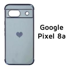 Pixel8a 水色 ハート メッキ風フレーム カバー